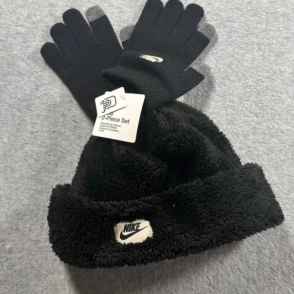 Nike Cozy Peak Beanie & Gloves Set Black NWT Youth